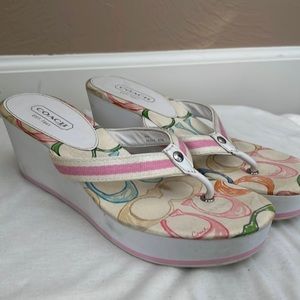 White colorful coach sandals